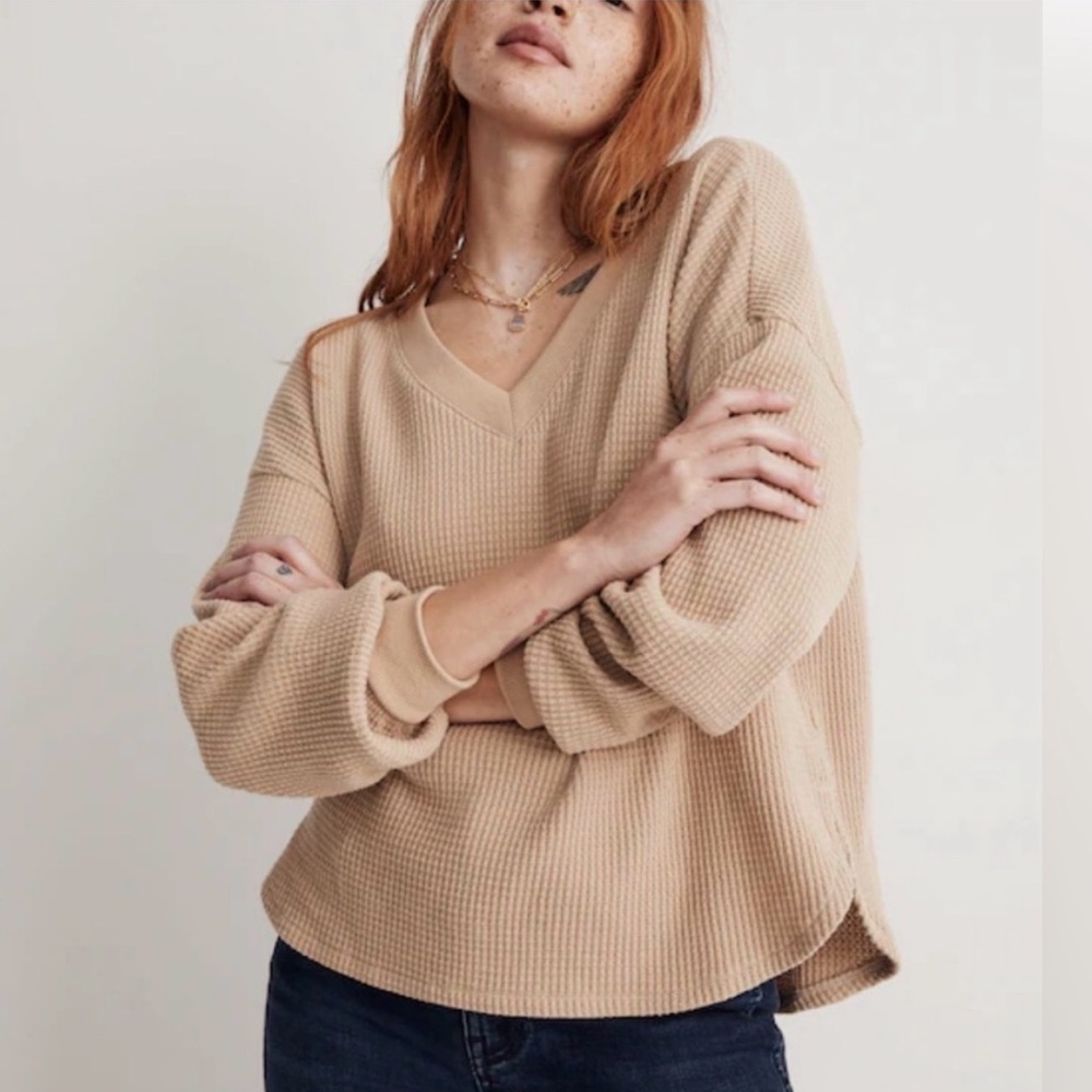 Madewell Spindrift Waffle V Neck Toasted Sesame Small